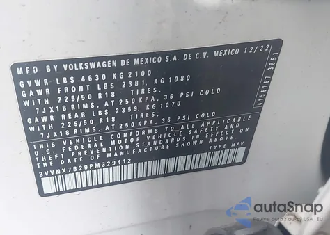 2023 Volkswagen Taos 1.5T Se from USA, damaged, VIN 3VVNX7B29PM329412